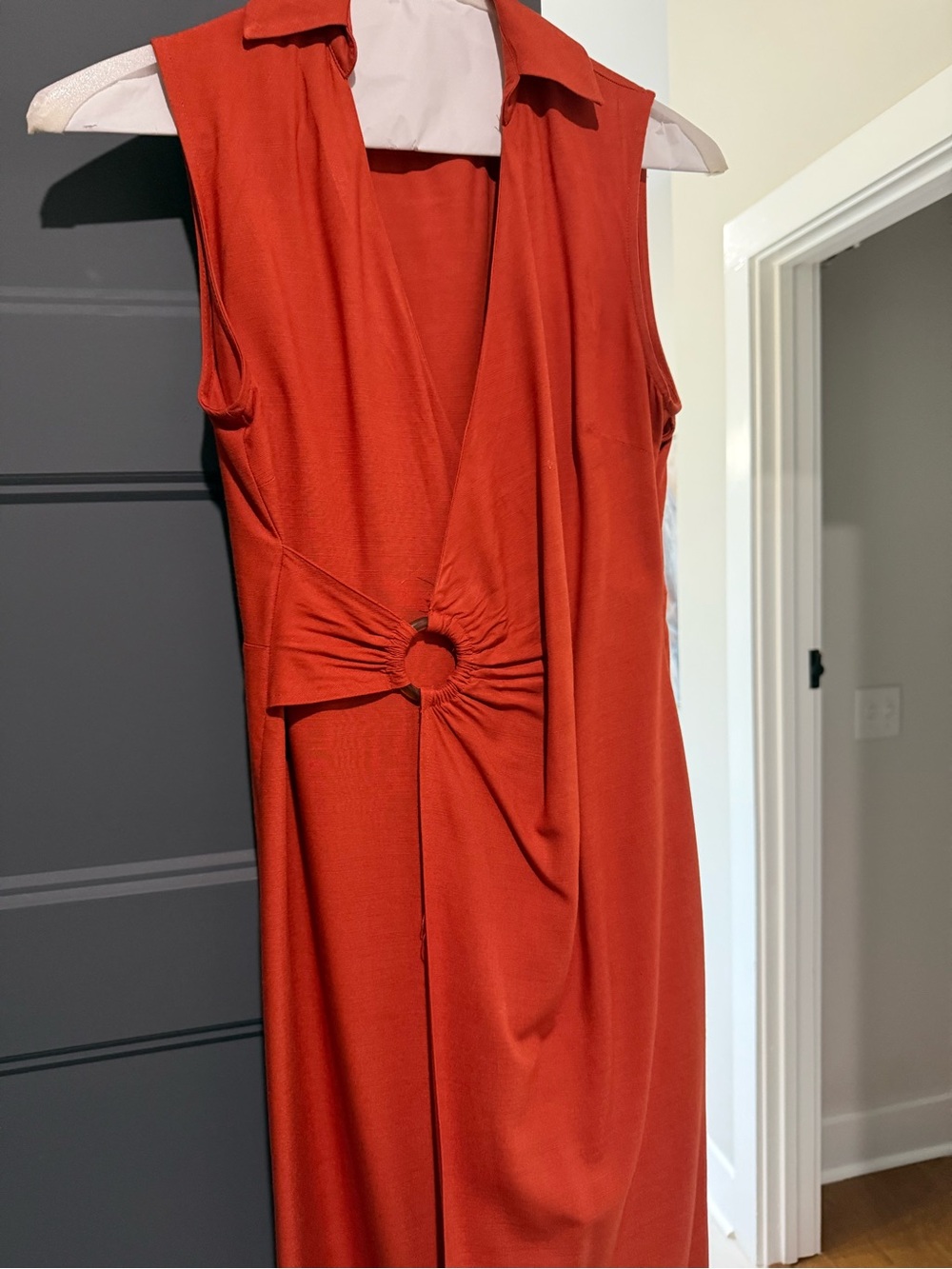 Ann Taylor Sleeveless Midi Dress in Rust